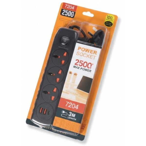 Zapatilla Eléctrica Negro 4 Tomas 2500 W