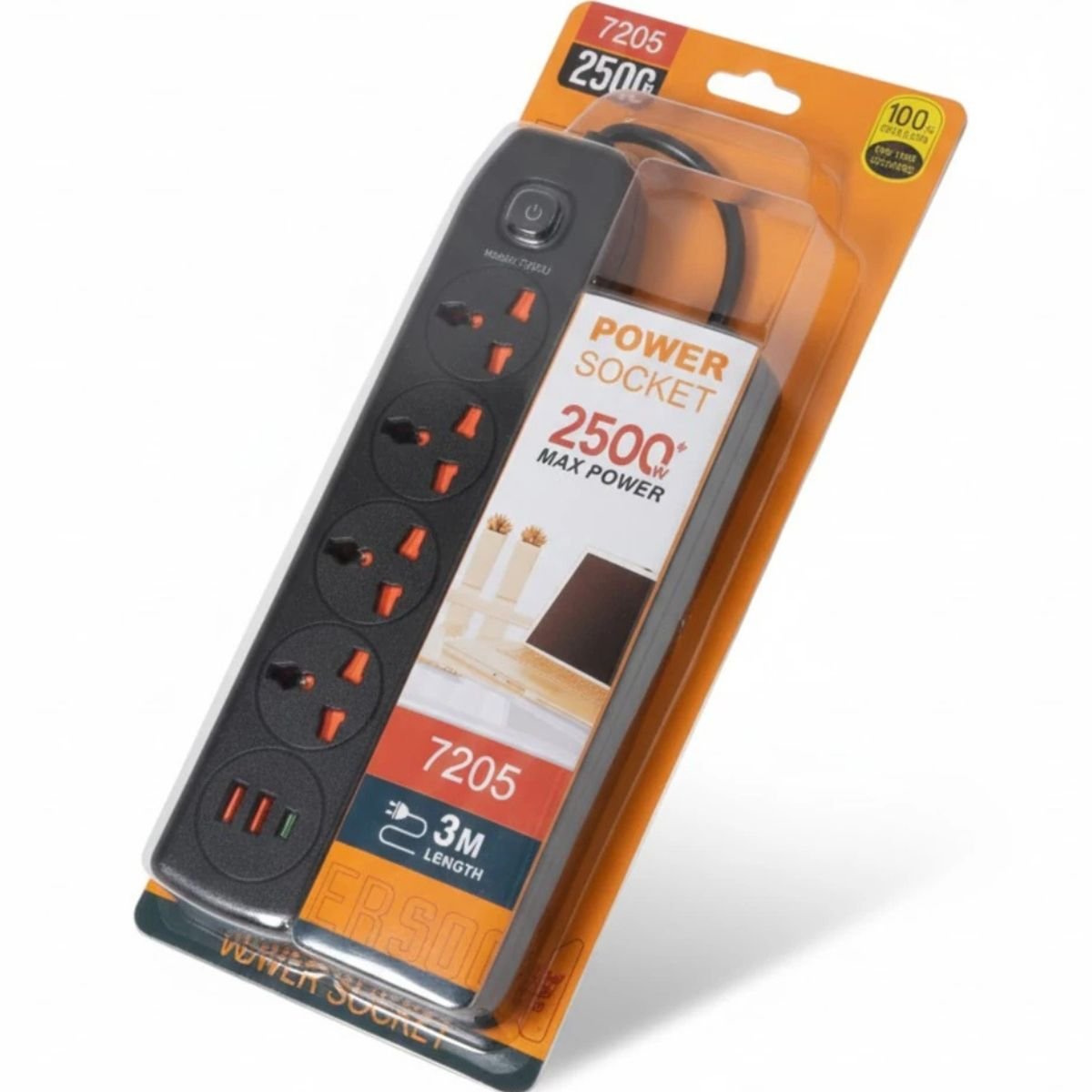 Zapatilla Eléctrica Negro 5 Tomas 2500 W